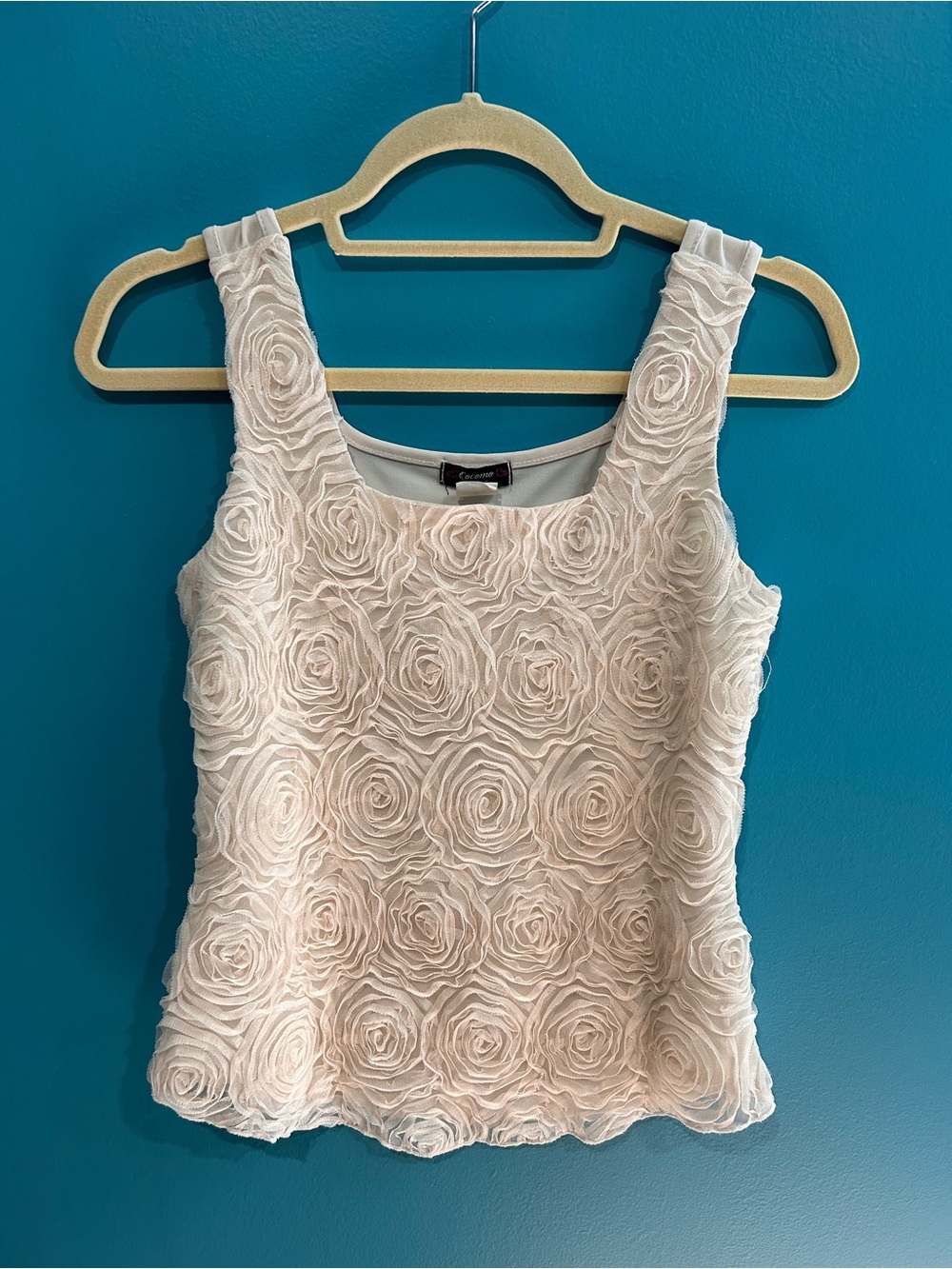 Elegant Cream Rose Sleeveless Top Coquette Classic